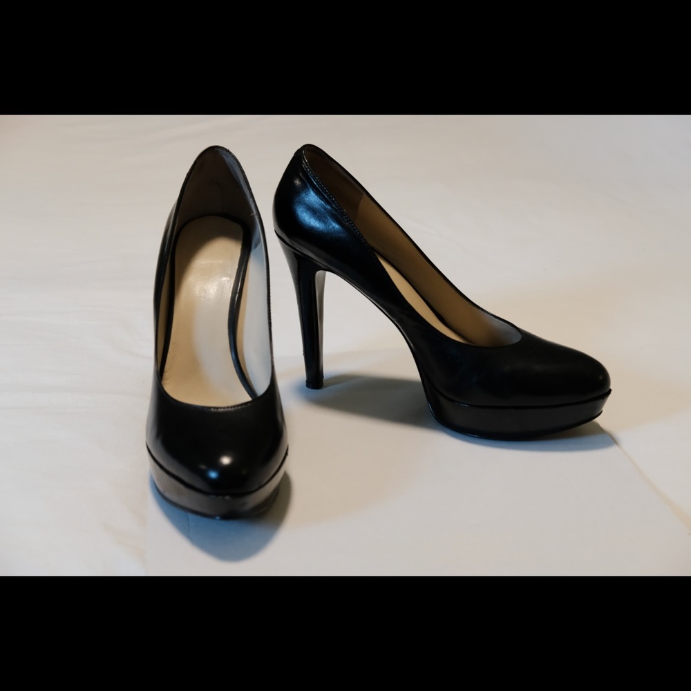Black Leather Platform Heels TTS 8